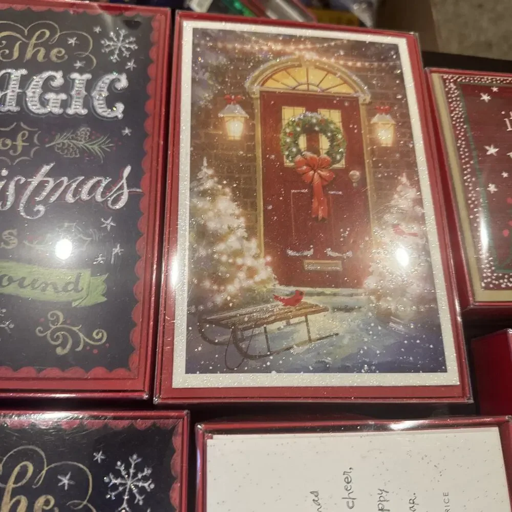 Lot of 8 Christmas Greeting Card Boxes 128 Cards & Envelopes Holiday New